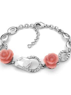 NEW Pugster Pink Floral Rose Feminine Silver Tone Crystal Anklet Bracelet